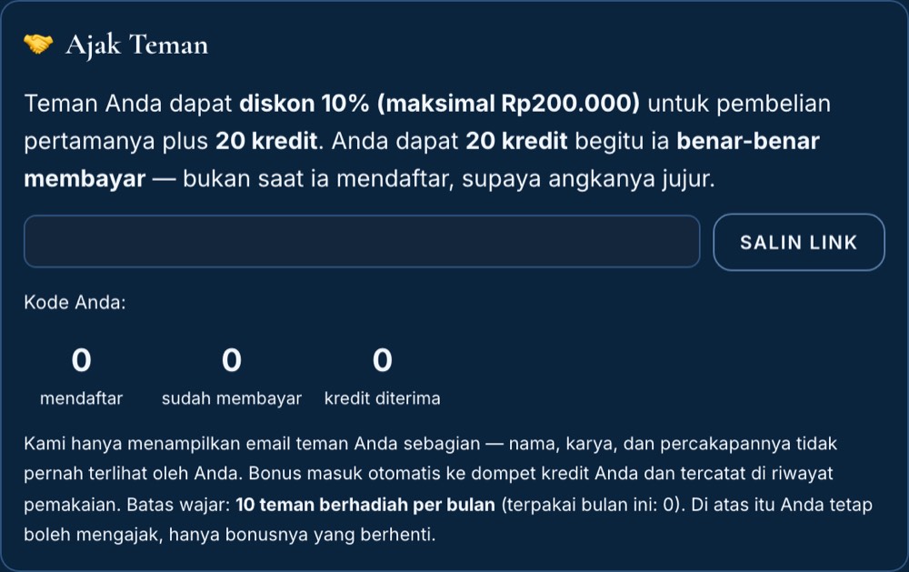 Panel Ajak teman di Akun Saya