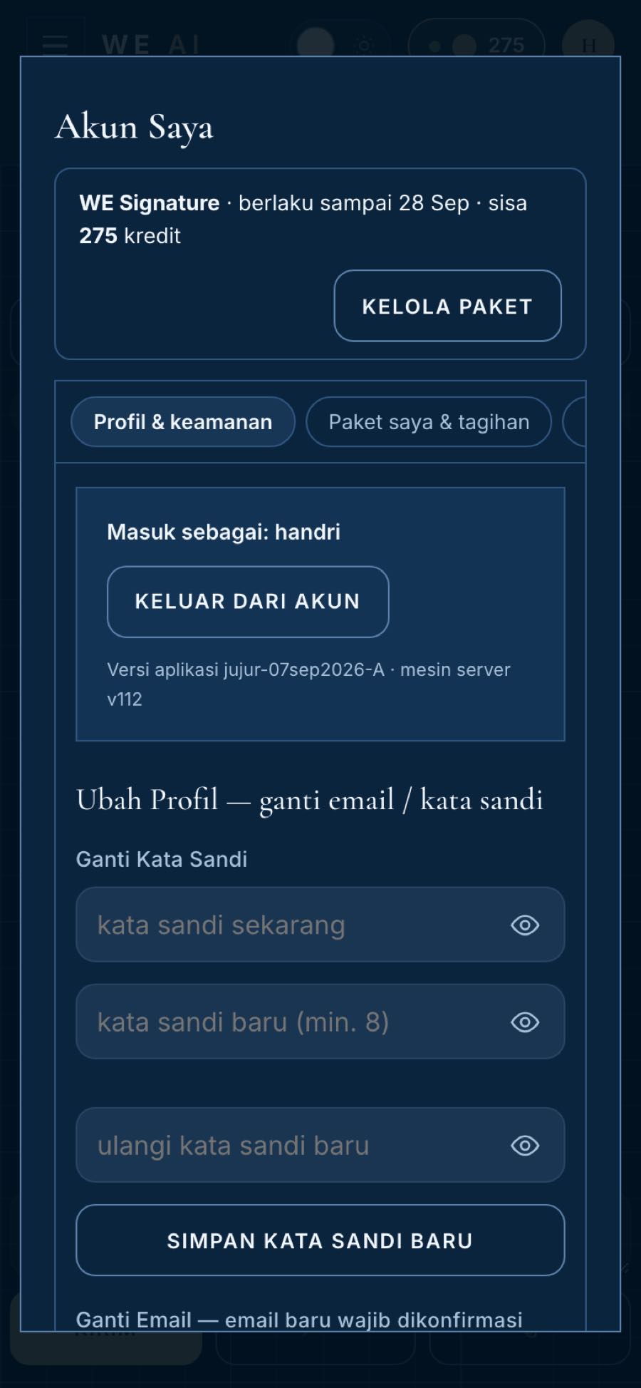 Layar Akun Saya
