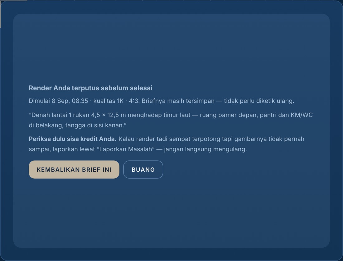 Kartu “Render Anda terputus” dengan brief lama